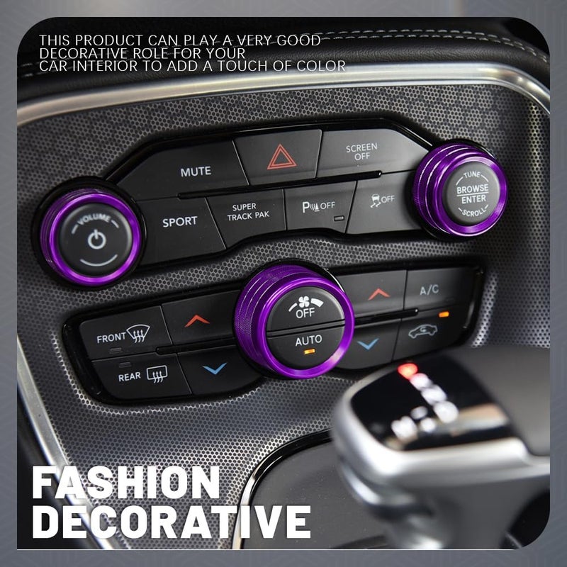 Tecledsn 3PCS Air Conditioner Switch Button Knob Cover, Aluminum Alloy Knob Ring Trim Cover, Climate Control Knob Covers, Auto Accessories Compatible with Dodge Challenger Durango 2015-2022 (Purple) - Image 4